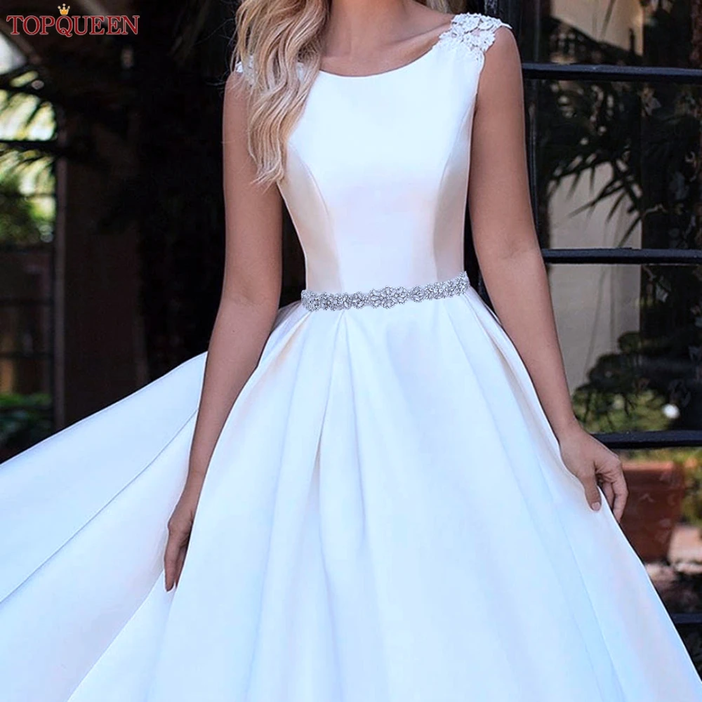 TOPQUEEN S75 Bridal Wedding Dress Belt Silver Rhinestones Crystal Elegant Luxury Handmade Beaded Bridesmaid Women Dresses Belt