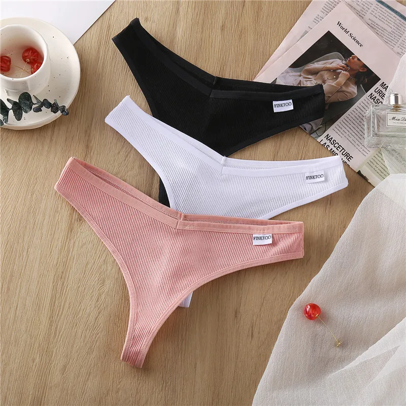 3Pcs/Set Women Cotton Thongs Panties Sexy Low Waist G-String Briefs Ladies Brazilian Lingerie Girls Breathable Intimates Bikini