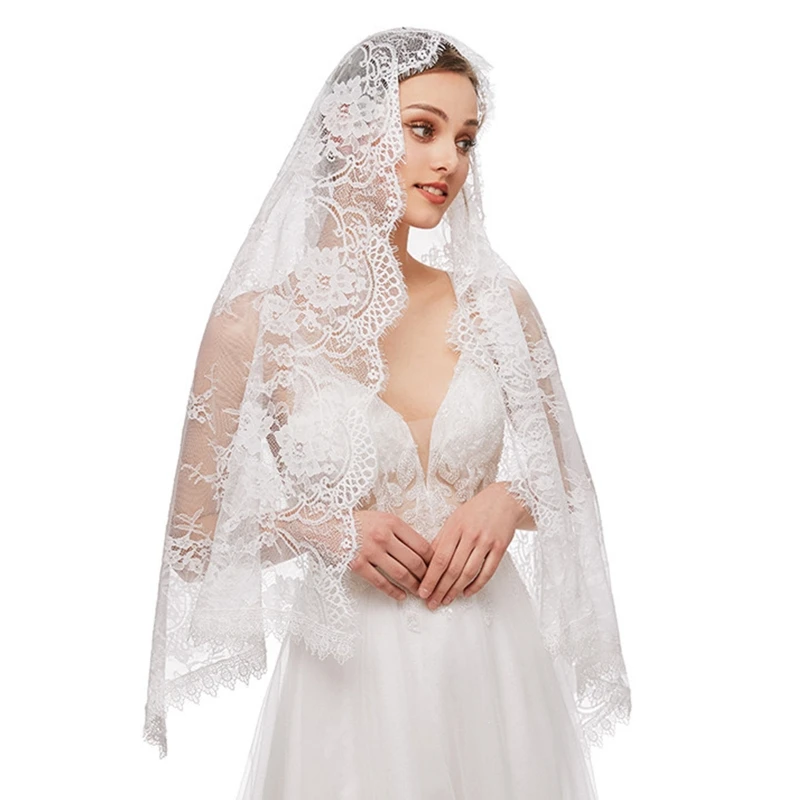 Lace Mantilla Veil Soft & Comfortable Exquisite Floral Design Head Covering for Women Girls Church Veils for Chapels Dropship