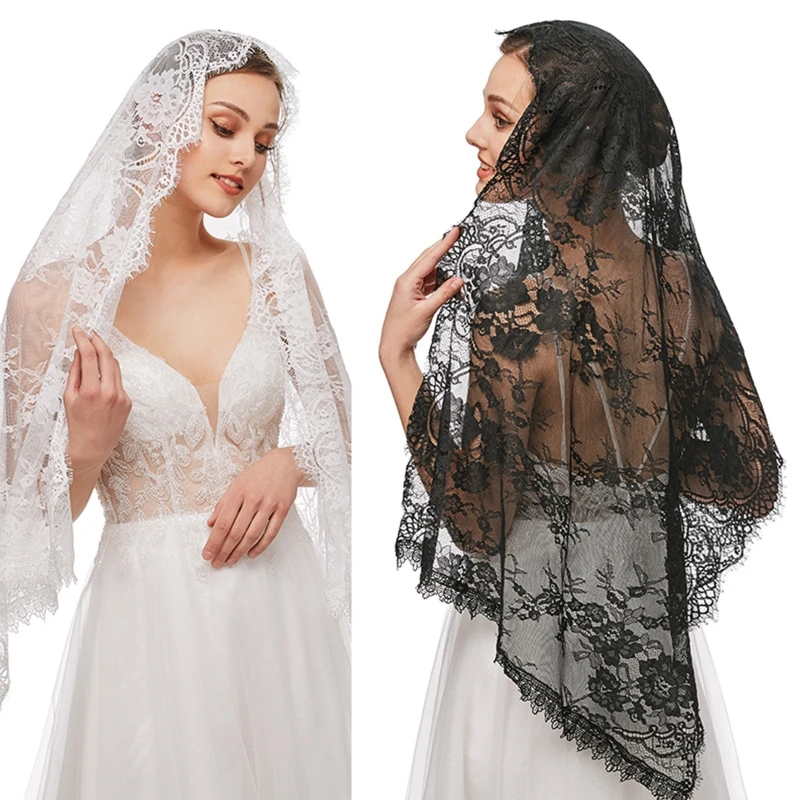 Lace Mantilla Veil Soft & Comfortable Exquisite Floral Design Head Covering for Women Girls Church Veils for Chapels Dropship