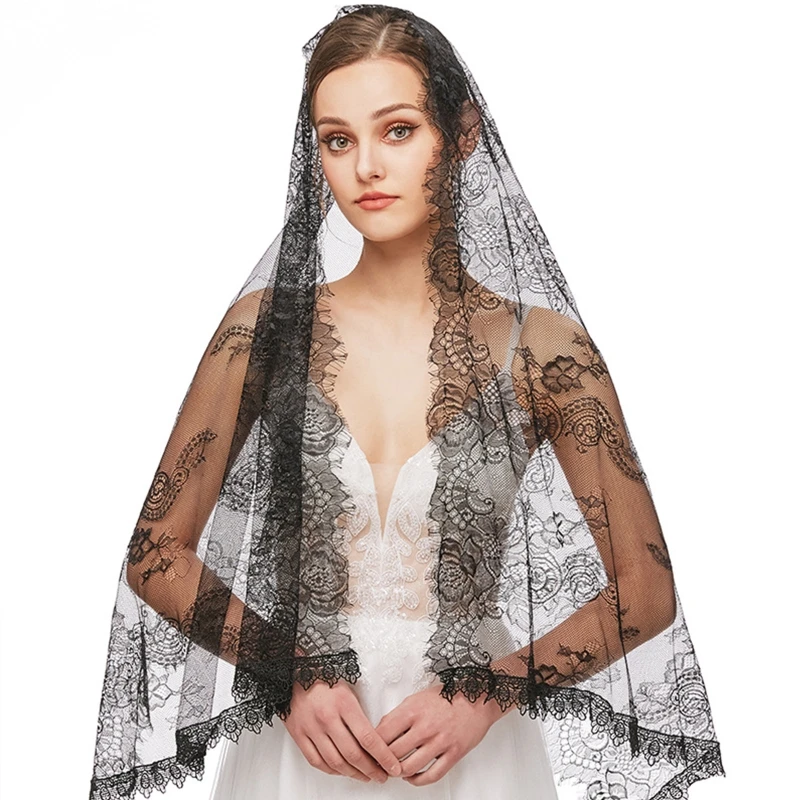 Lace Mantilla Veil Soft & Comfortable Exquisite Floral Design Head Covering for Women Girls Church Veils for Chapels Dropship