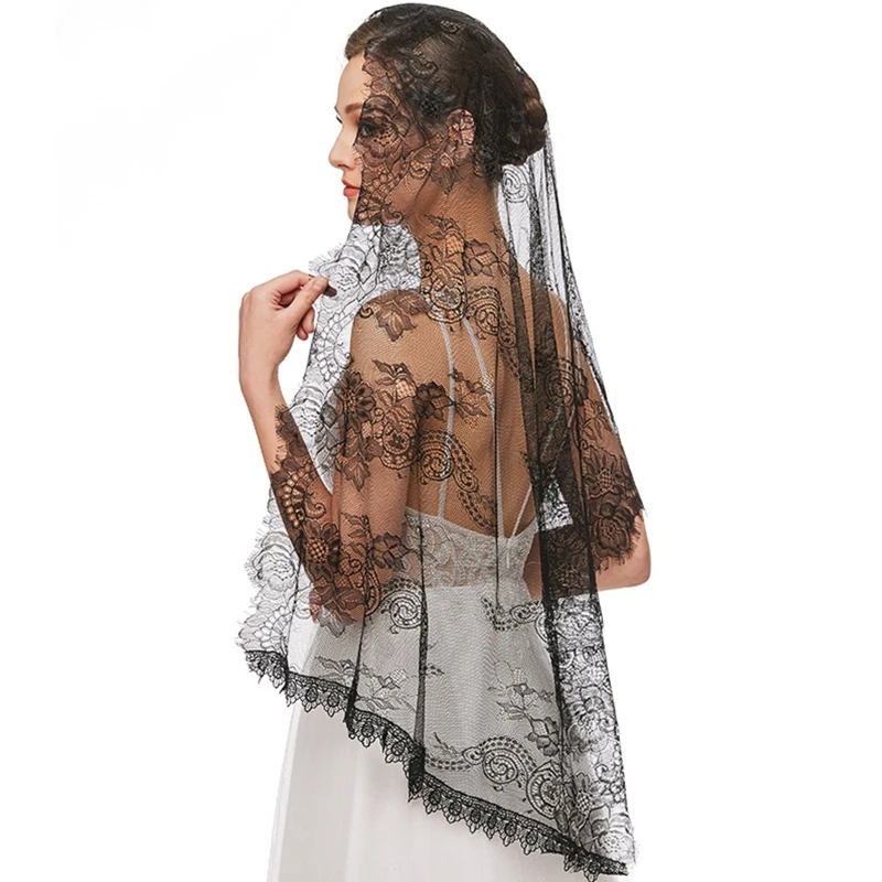 Lace Mantilla Veil Soft & Comfortable Exquisite Floral Design Head Covering for Women Girls Church Veils for Chapels Dropship