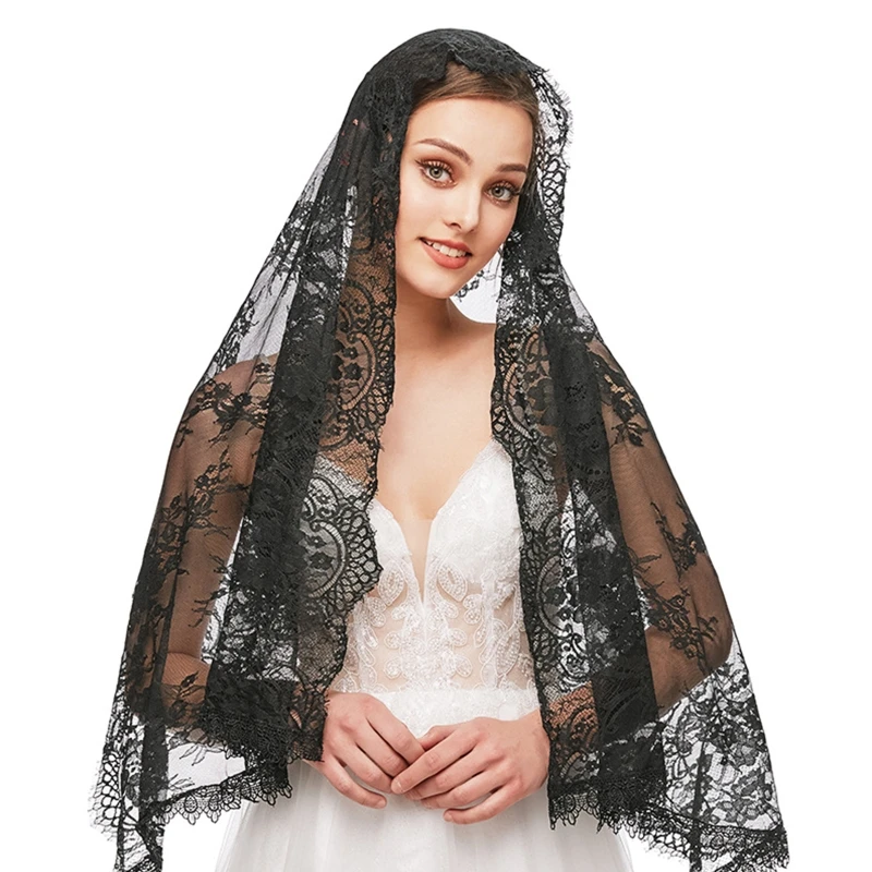 Lace Mantilla Veil Soft & Comfortable Exquisite Floral Design Head Covering for Women Girls Church Veils for Chapels Dropship