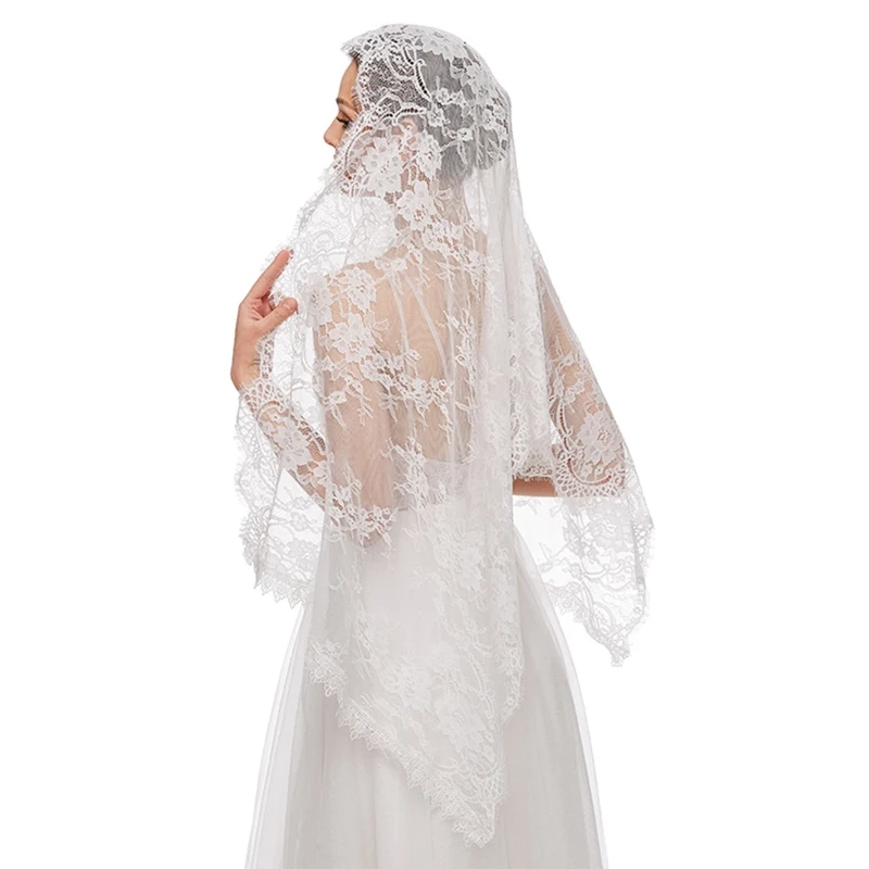 Lace Mantilla Veil Soft & Comfortable Exquisite Floral Design Head Covering for Women Girls Church Veils for Chapels Dropship