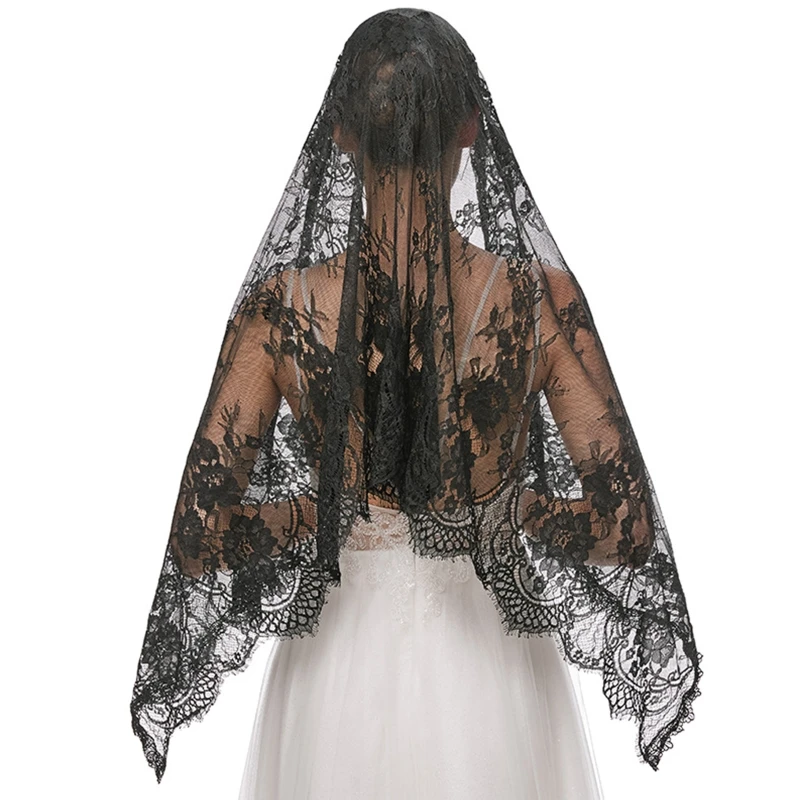Lace Mantilla Veil Soft & Comfortable Exquisite Floral Design Head Covering for Women Girls Church Veils for Chapels Dropship