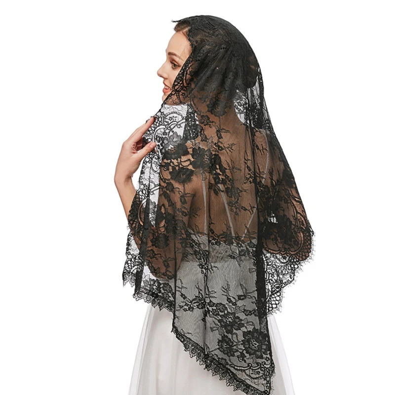Lace Mantilla Veil Soft & Comfortable Exquisite Floral Design Head Covering for Women Girls Church Veils for Chapels Dropship