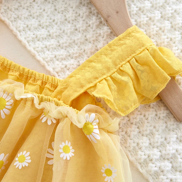 Summer Baby Girl Clothing Infant Baby Girls Jumpsuit+Hat Fly Sleeve Cotton Printing Mesh Splicing Toddler Baby Girl Romper