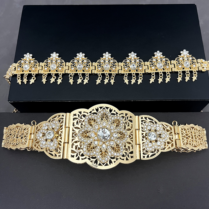Morocco Caftan Wedding Belts Gold Plated Luxury Wedding Jewelry Set for Bridal Muslim Arabic Bridal Dress Chain Bride Accessory