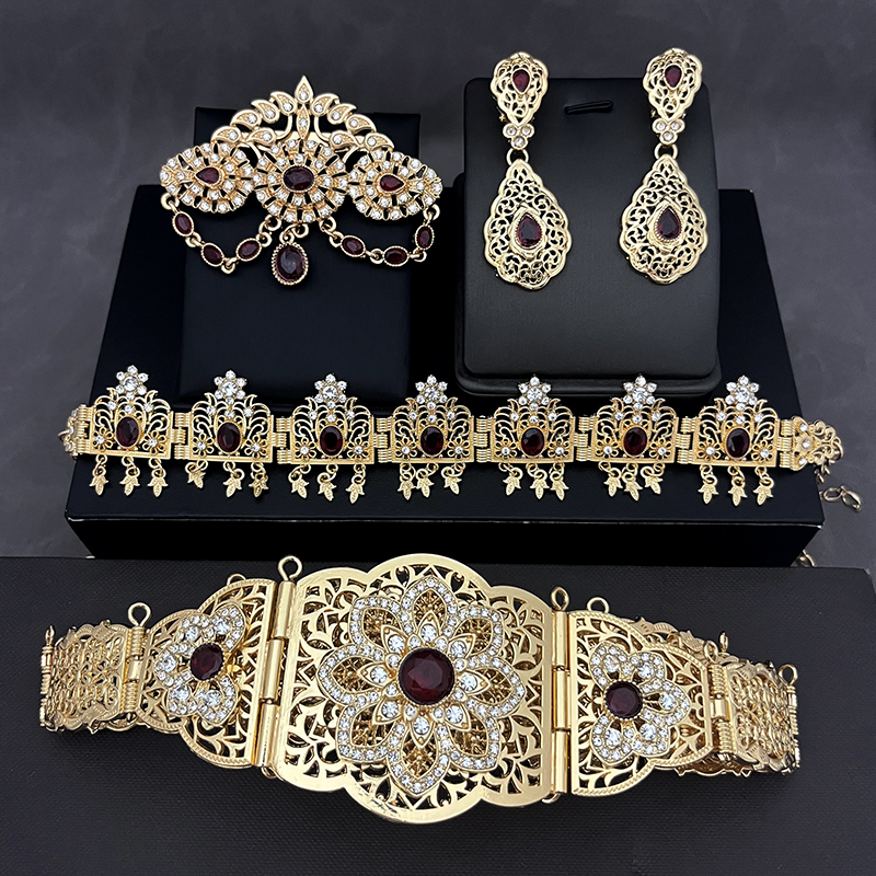 Morocco Caftan Wedding Belts Gold Plated Luxury Wedding Jewelry Set for Bridal Muslim Arabic Bridal Dress Chain Bride Accessory