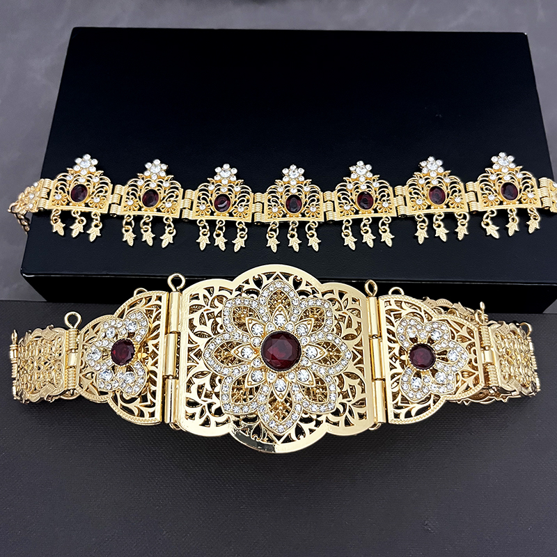 Morocco Caftan Wedding Belts Gold Plated Luxury Wedding Jewelry Set for Bridal Muslim Arabic Bridal Dress Chain Bride Accessory
