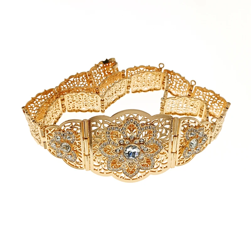 Morocco Caftan Wedding Belts Gold Plated Luxury Wedding Jewelry Set for Bridal Muslim Arabic Bridal Dress Chain Bride Accessory