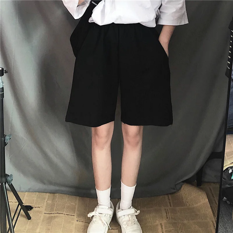 Y2k Summer Black Short Women Fashion Ladies Elastic Waist Short Pant High Waist Streetwear Wide-leg Oversize Simple Unisex Short