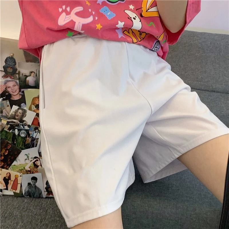 Y2k Summer Black Short Women Fashion Ladies Elastic Waist Short Pant High Waist Streetwear Wide-leg Oversize Simple Unisex Short