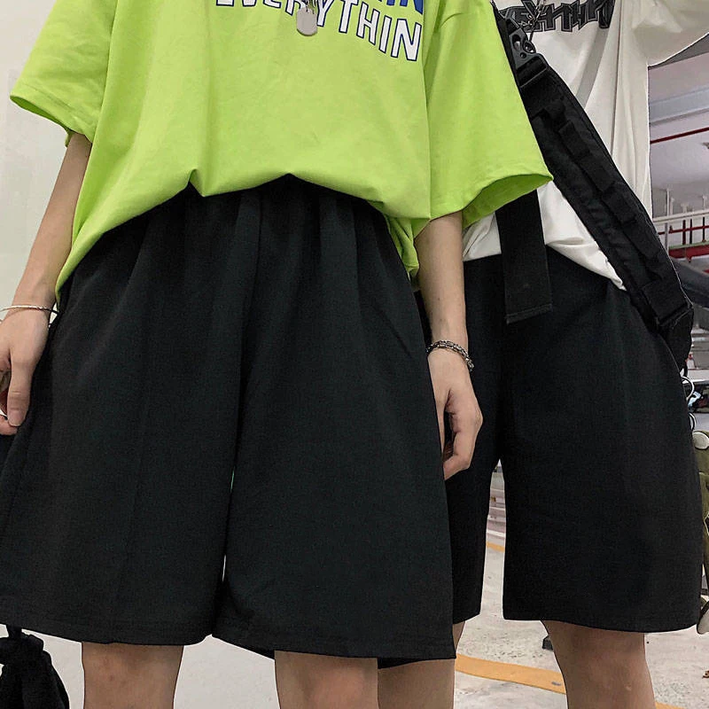 Y2k Summer Black Short Women Fashion Ladies Elastic Waist Short Pant High Waist Streetwear Wide-leg Oversize Simple Unisex Short