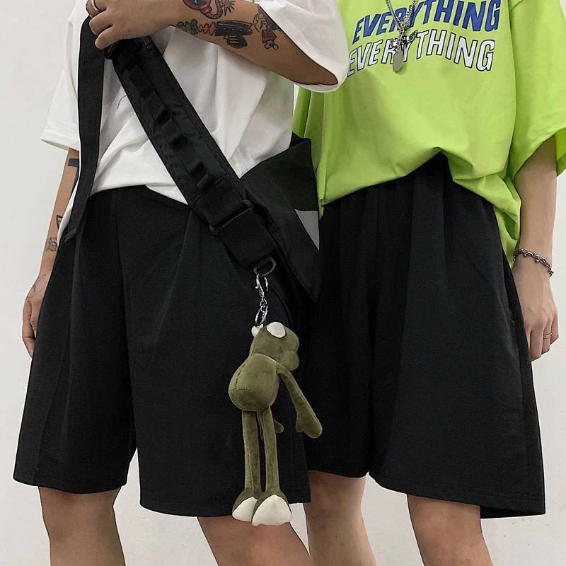 Y2k Summer Black Short Women Fashion Ladies Elastic Waist Short Pant High Waist Streetwear Wide-leg Oversize Simple Unisex Short