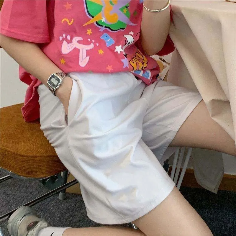 Y2k Summer Black Short Women Fashion Ladies Elastic Waist Short Pant High Waist Streetwear Wide-leg Oversize Simple Unisex Short