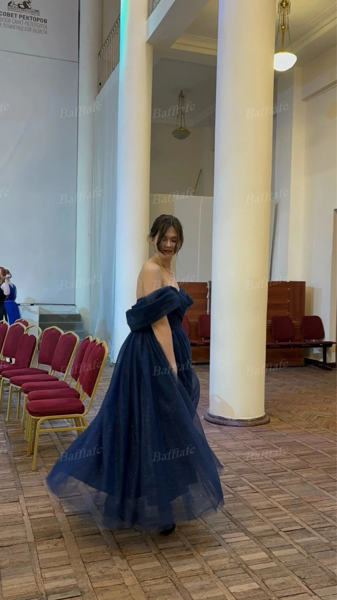 Bafftafe Customized Pink Shiny Tulle Prom Dresses Off Shoulder Long Puff Sleeve Evening Party Gowns Slit Women Wedding Dress
