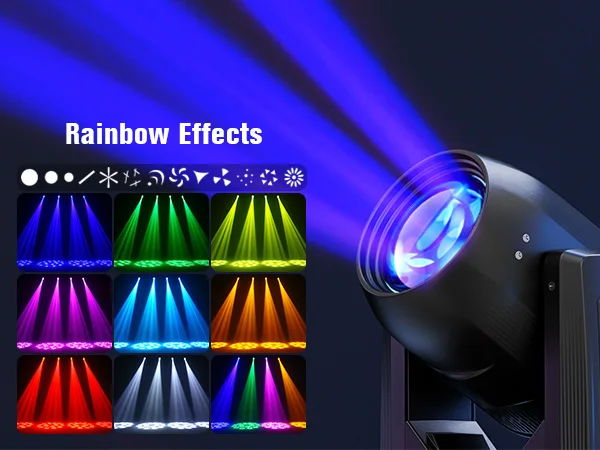 U'King 150W Beam Moving Head Light Rotating 18 Prisms 14 Gobos LED Rainbow Effect Zoom Stage Light DMX512 for DJ Disco Wedding