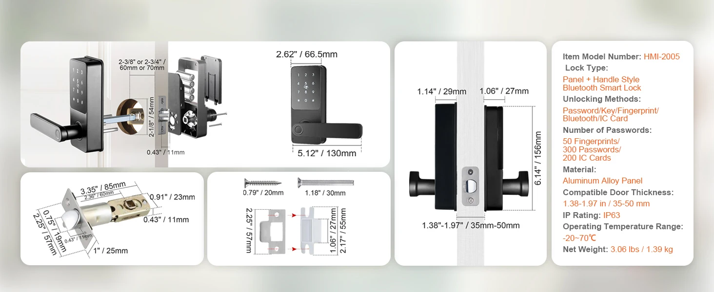 SucceBuy Smart Lock 5 in 1 Smart Door Knob Fingerprint Deadbolt with App Control Bluetooth Smart Lock Keyless Entry Door Lock