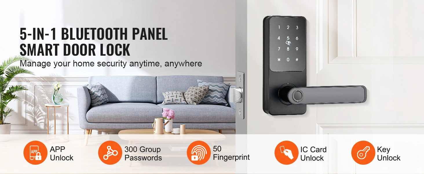 SucceBuy Smart Lock 5 in 1 Smart Door Knob Fingerprint Deadbolt with App Control Bluetooth Smart Lock Keyless Entry Door Lock