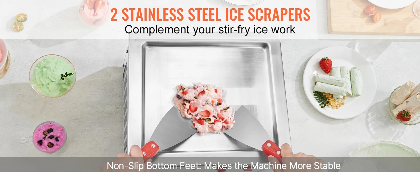SucceBuy Fried Ice Cream Roll Machin Stainless Steel Rolled Ice Cream Maker with Compressor for Making Ice Cream Frozen Yogurt