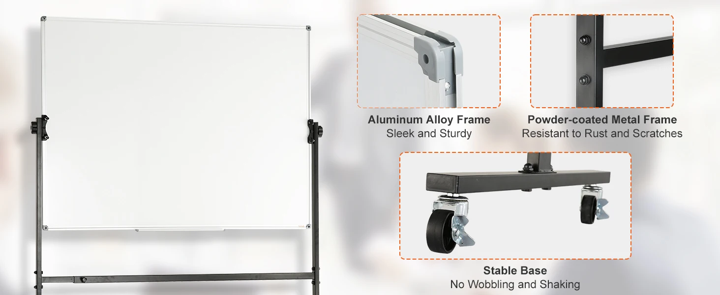 SucceBuy Rolling Magnetic Whiteboard Double-Sided Mobile Whiteboard 360° Reversible Adjustable Height Dry Erase Board for School