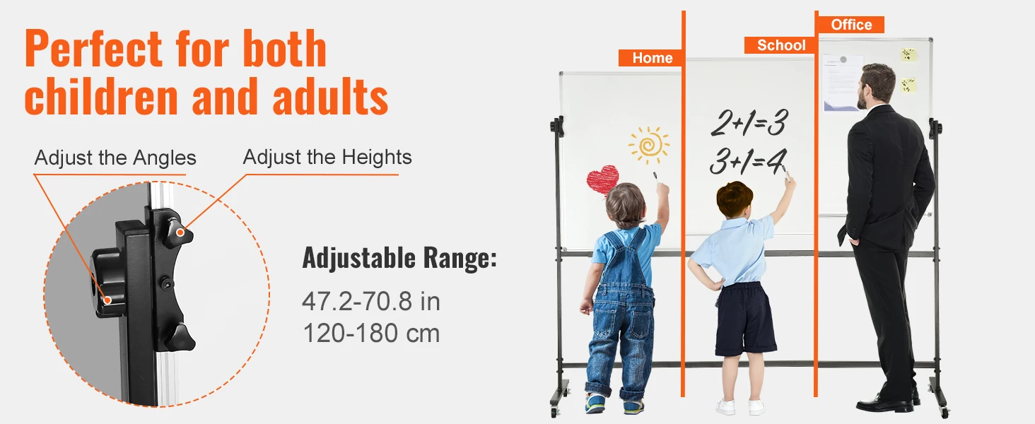 SucceBuy Rolling Magnetic Whiteboard Double-Sided Mobile Whiteboard 360° Reversible Adjustable Height Dry Erase Board for School