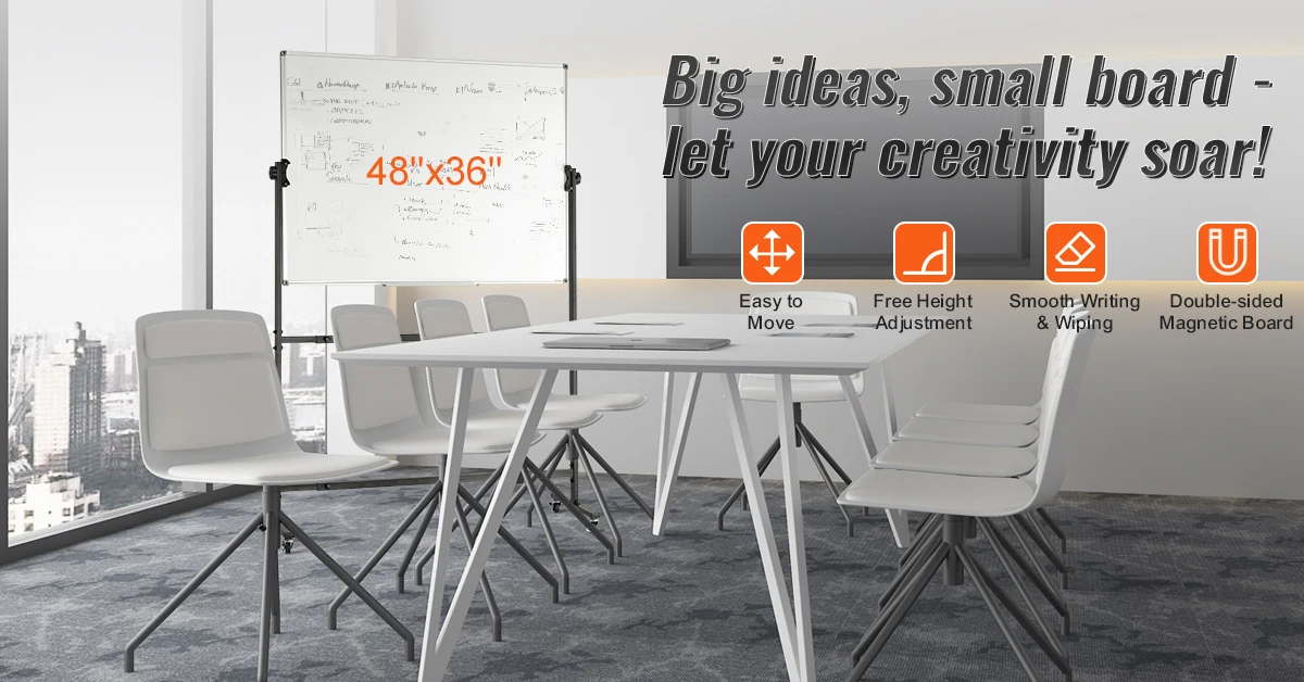 SucceBuy Rolling Magnetic Whiteboard Double-Sided Mobile Whiteboard 360° Reversible Adjustable Height Dry Erase Board for School