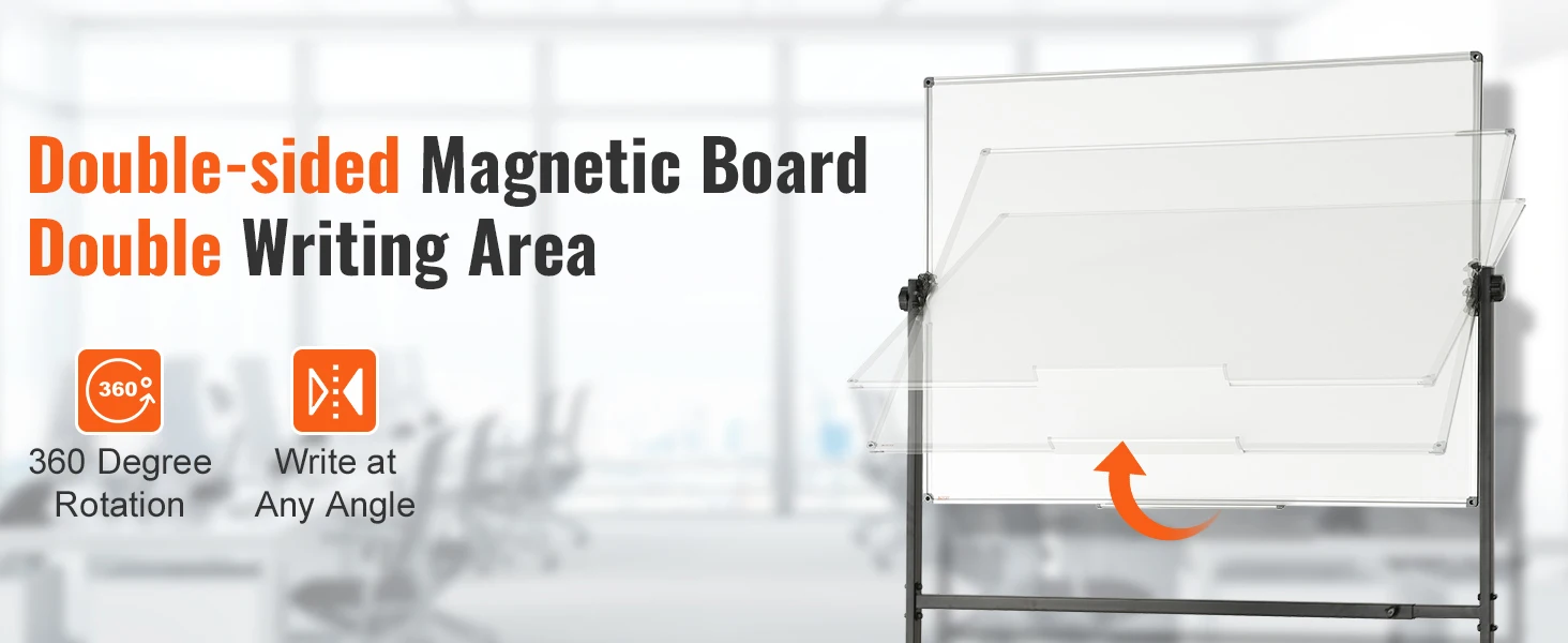 SucceBuy Rolling Magnetic Whiteboard Double-Sided Mobile Whiteboard 360° Reversible Adjustable Height Dry Erase Board for School