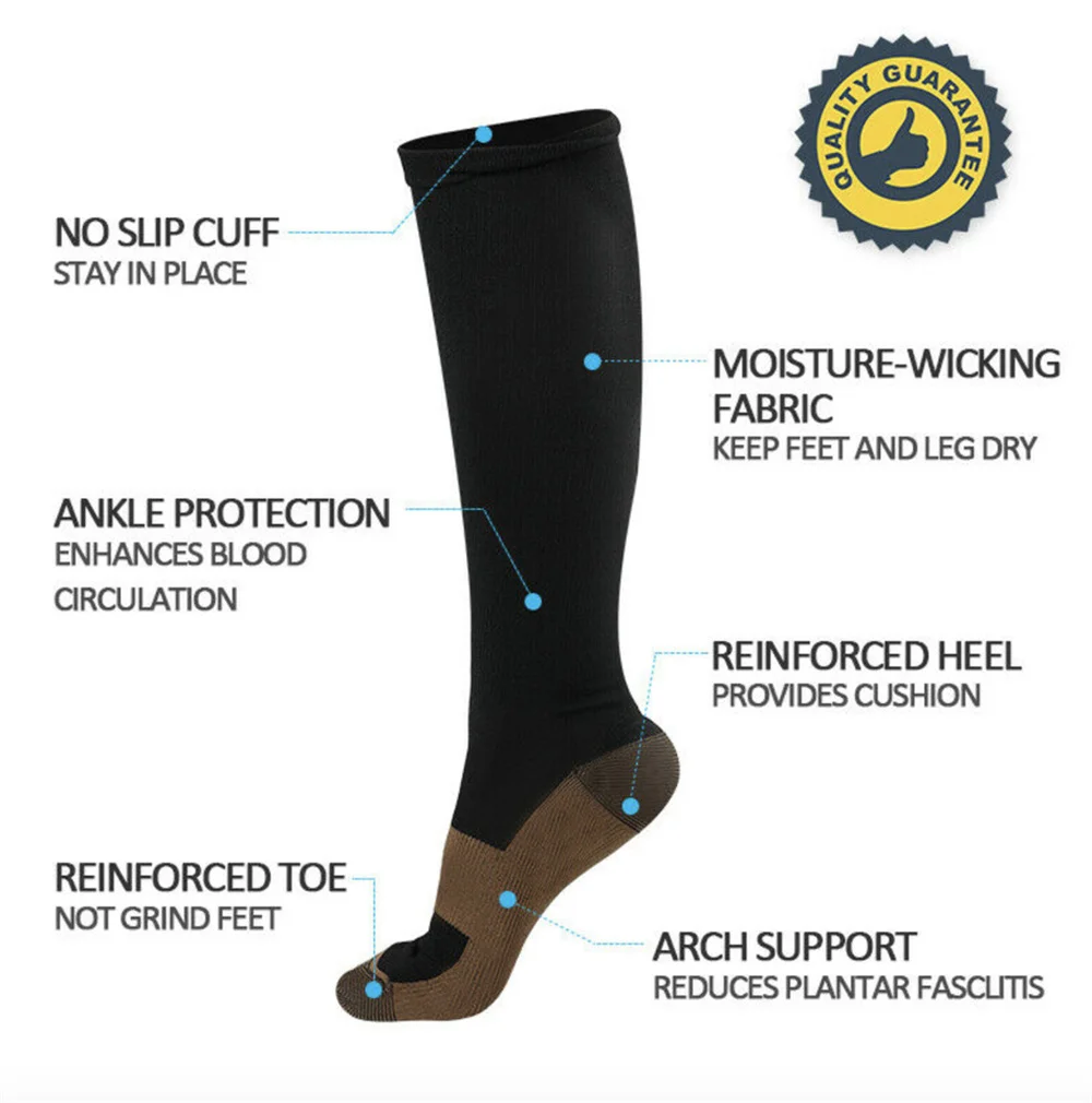 6 Pair Copper Compression Socks Women Men Anti Fatigue Pain Relief Graduated Unisex Compression Stockings Knee High 20-30 MmHg