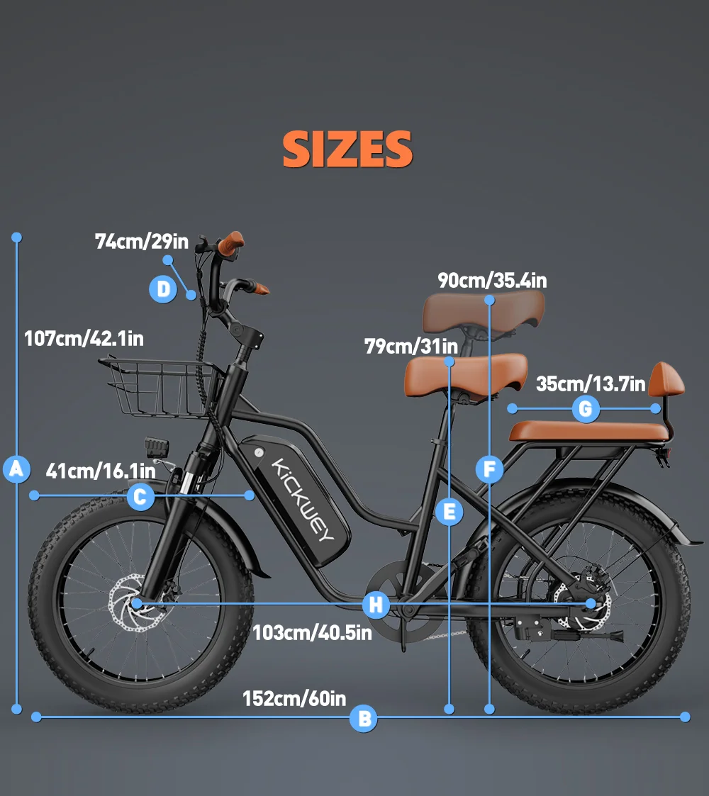 Kickwey LD20 Dual Seat Commuter Adult Electric Bike 1500w 32MPH 48V20ah Mountain Electric Bicycle 20 Inch Fat Tire Motorcycle E Bike