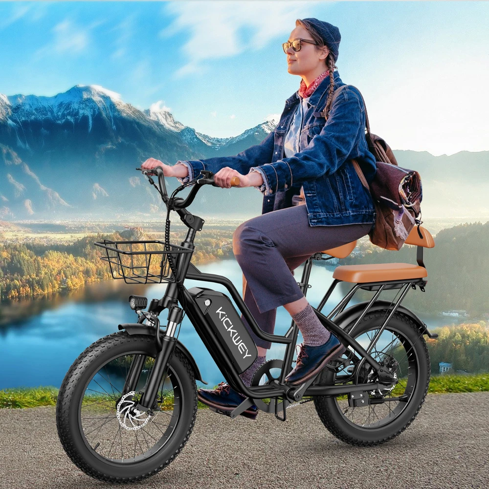 Kickwey LD20 Dual Seat Commuter Adult Electric Bike 1500w 32MPH 48V20ah Mountain Electric Bicycle 20 Inch Fat Tire Motorcycle E Bike
