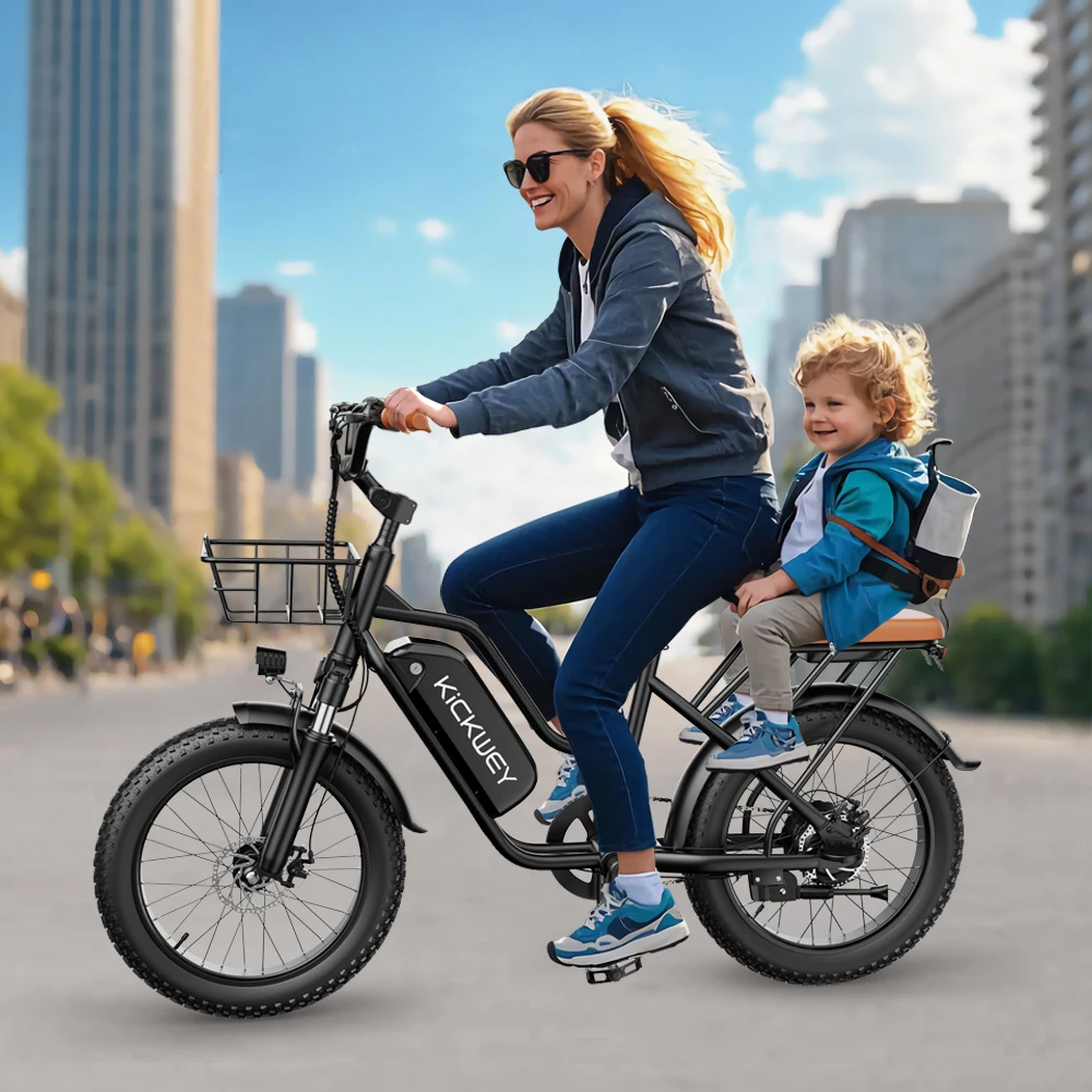 Kickwey LD20 Dual Seat Commuter Adult Electric Bike 1500w 32MPH 48V20ah Mountain Electric Bicycle 20 Inch Fat Tire Motorcycle E Bike