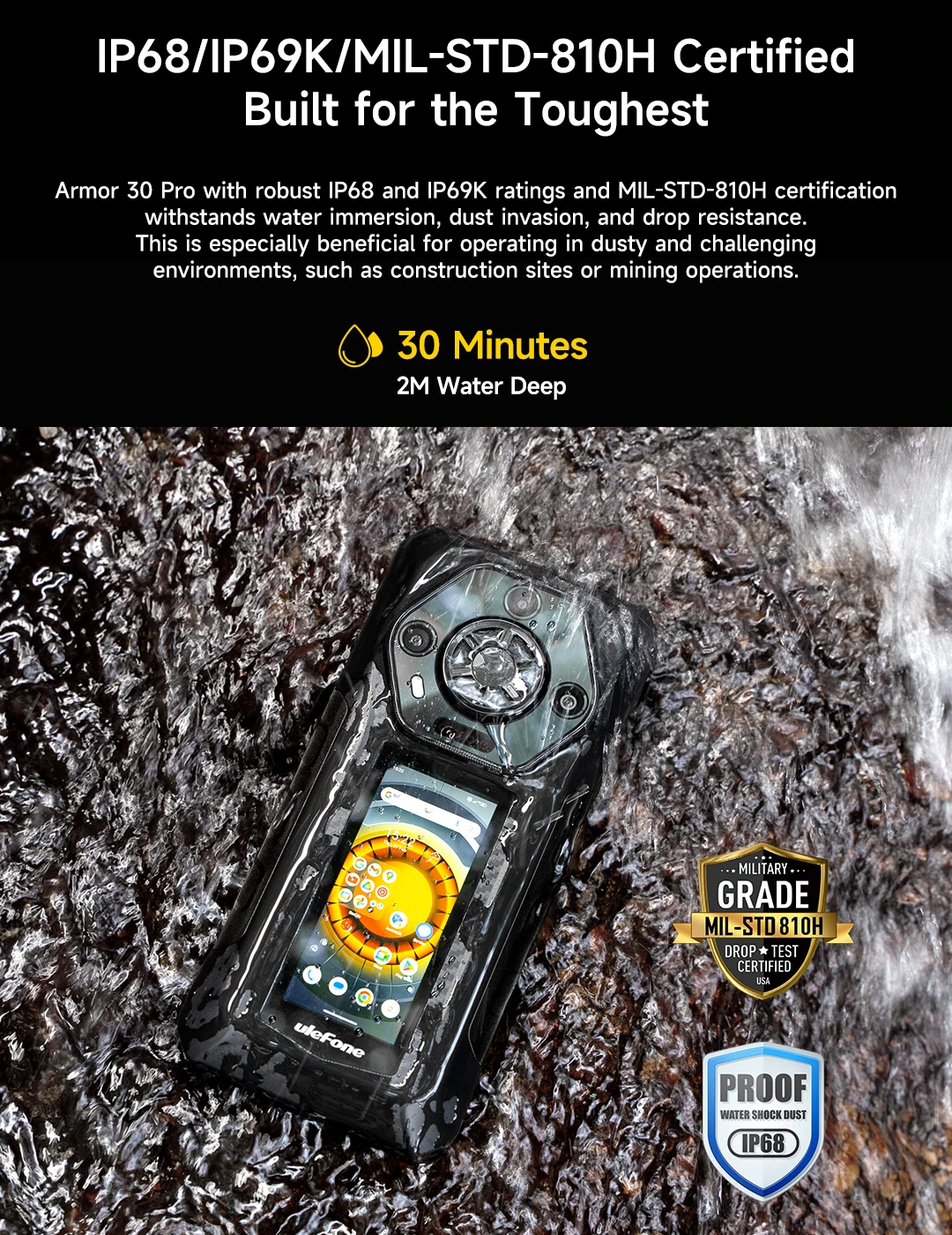 Ulefone Armor 30 Pro 5G Rugged Phone 6.9" 120Hz 32GB+512GB 12800mAh Night Camera 64MP NFC 66W Android 14 Smartphone