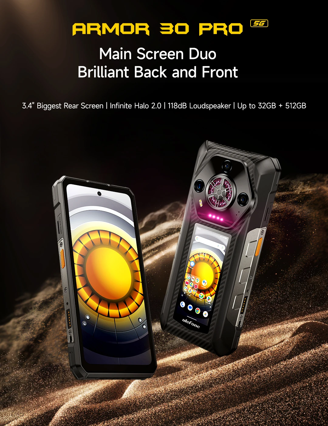 Ulefone Armor 30 Pro 5G Rugged Phone 6.9" 120Hz 32GB+512GB 12800mAh Night Camera 64MP NFC 66W Android 14 Smartphone