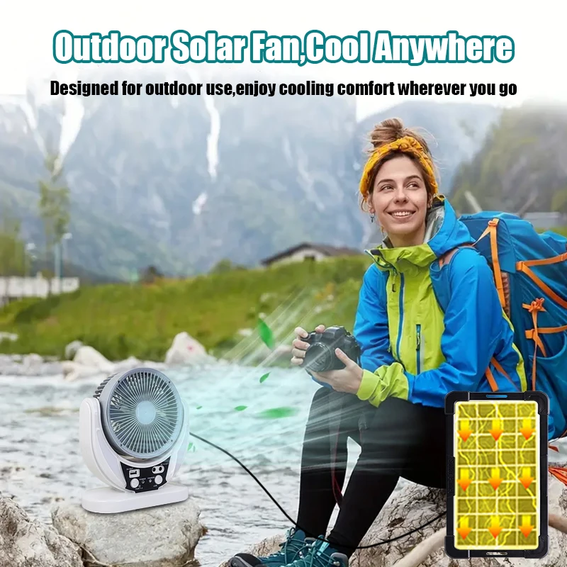 2pcs solar-powered multifunctional fan, LED emergency light bulb, USB charging, night light feature, can charge mobile phones
