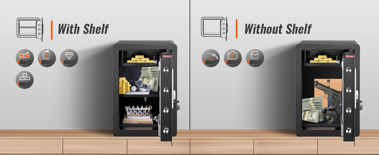 SucceBuy Electric Safe 2.2/1.8 Cubic Feet Fingerprint&Digital Security Cabinet Safe W/ Fire-proof Bag for Cash Jewelry Documents