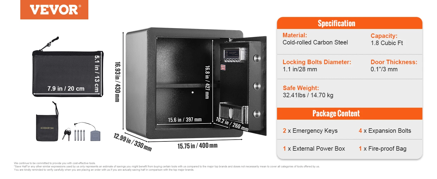 SucceBuy Electric Safe 2.2/1.8 Cubic Feet Fingerprint&Digital Security Cabinet Safe W/ Fire-proof Bag for Cash Jewelry Documents