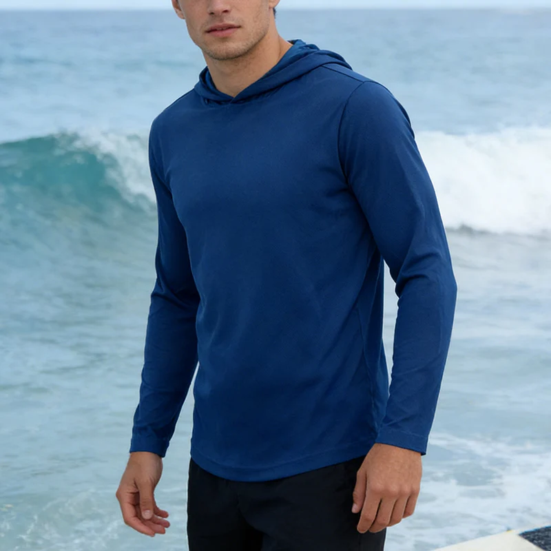 5pcs Men's T-shirt Sports Long Sleeved Shirts Hooded Solid Color Breathable Casual Shirt Suitable for Running And Fitness