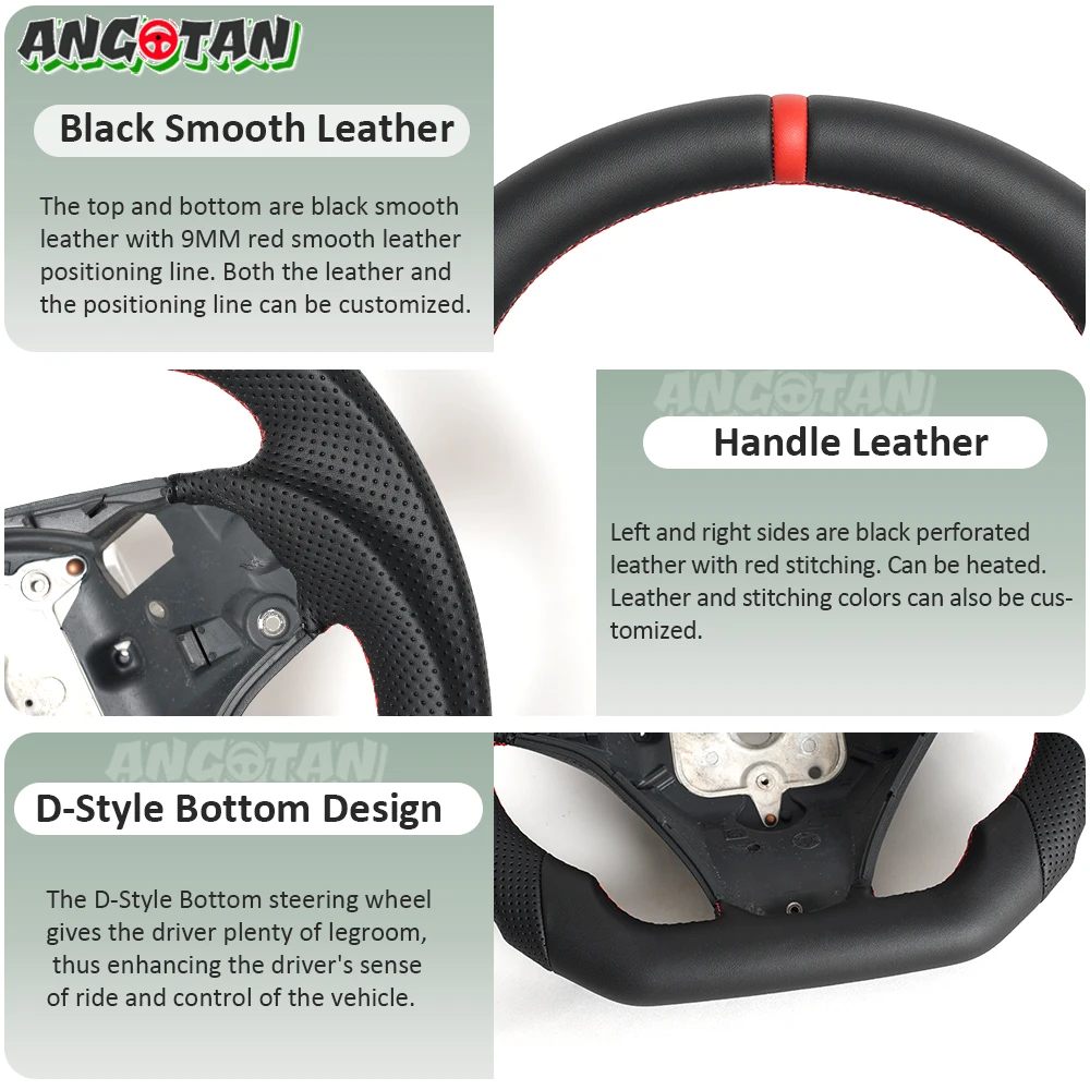 Full Leather Flat Bottom Steering Wheel For BMW E90 E91 E92 E93 E89 328i 335i 325i 2005-2012 Steering Wheel With Paddle Holes Red Top Stripe