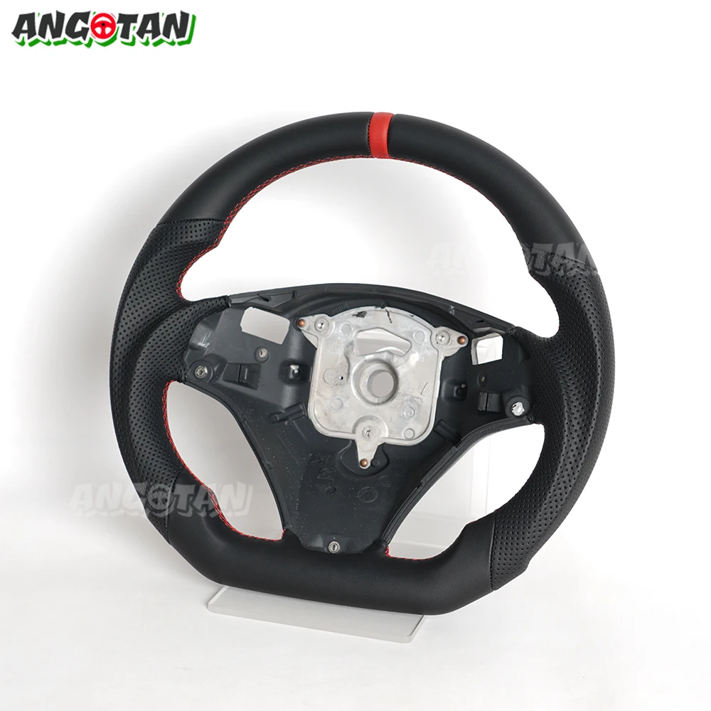 Full Leather Flat Bottom Steering Wheel For BMW E90 E91 E92 E93 E89 328i 335i 325i 2005-2012 Steering Wheel With Paddle Holes Red Top Stripe