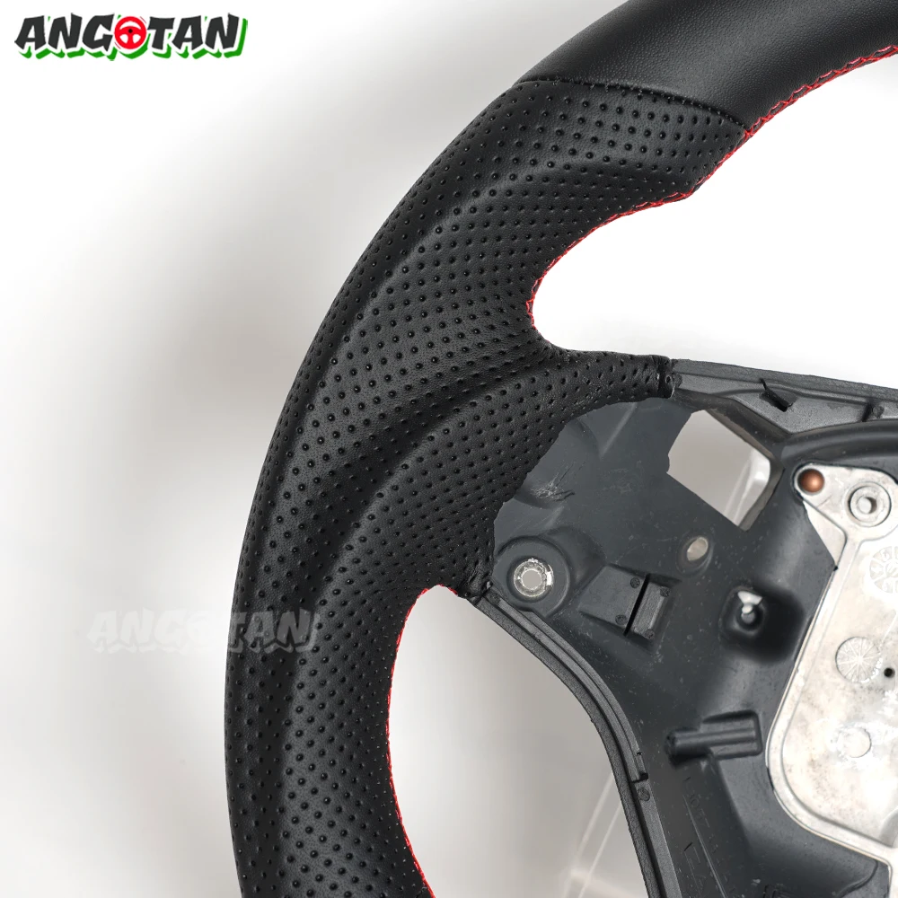 Full Leather Flat Bottom Steering Wheel For BMW E90 E91 E92 E93 E89 328i 335i 325i 2005-2012 Steering Wheel With Paddle Holes Red Top Stripe