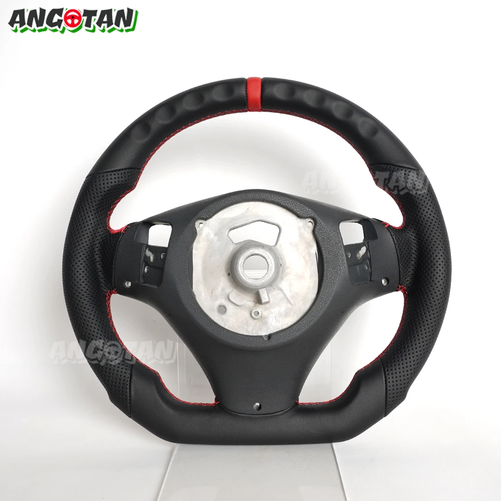 Full Leather Flat Bottom Steering Wheel For BMW E90 E91 E92 E93 E89 328i 335i 325i 2005-2012 Steering Wheel With Paddle Holes Red Top Stripe
