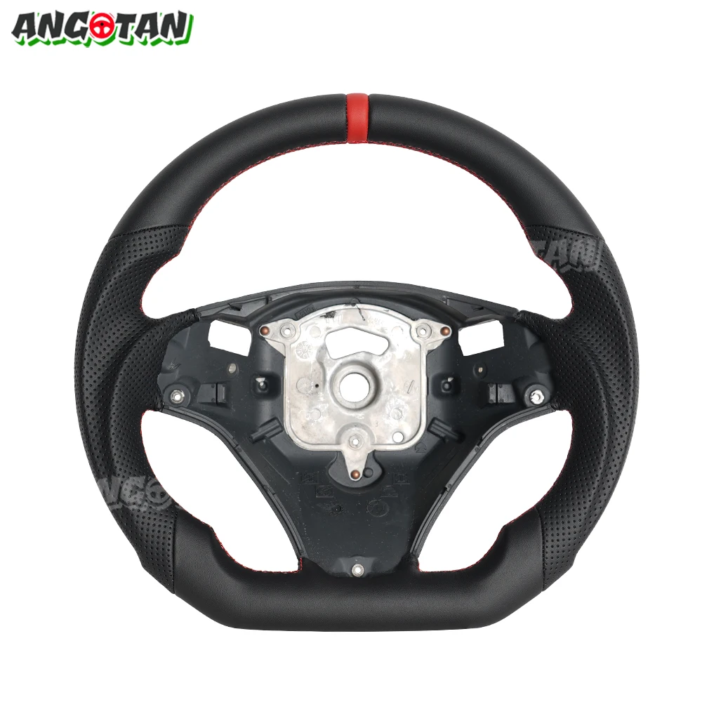 Full Leather Flat Bottom Steering Wheel For BMW E90 E91 E92 E93 E89 328i 335i 325i 2005-2012 Steering Wheel With Paddle Holes Red Top Stripe