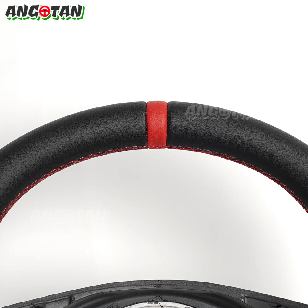 Full Leather Flat Bottom Steering Wheel For BMW E90 E91 E92 E93 E89 328i 335i 325i 2005-2012 Steering Wheel With Paddle Holes Red Top Stripe