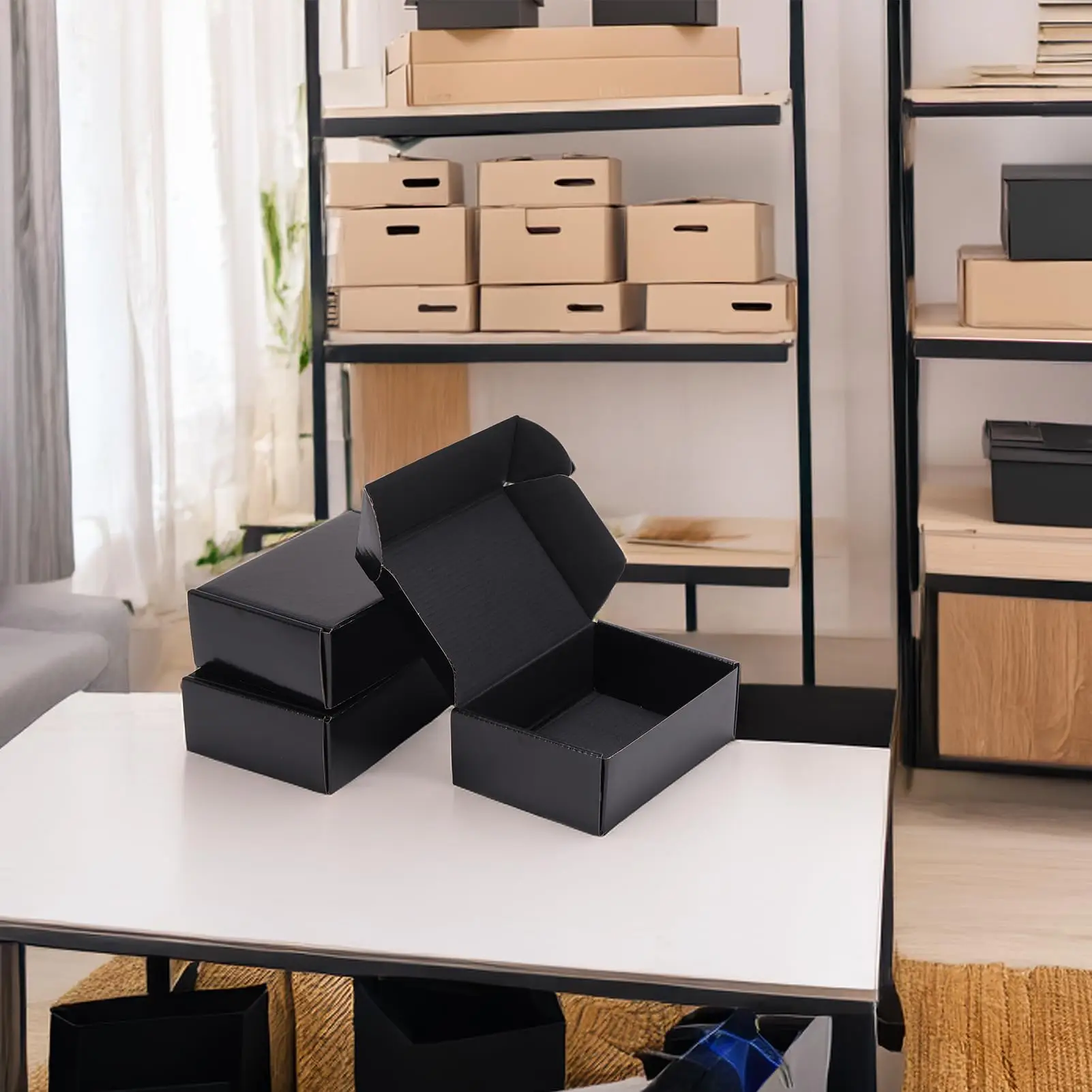 50pcs 6x4x2 Inches Small Shipping Boxes,Black Mailer Corrugated Cardboard Boxes for Shipping Packaging Mailing Products