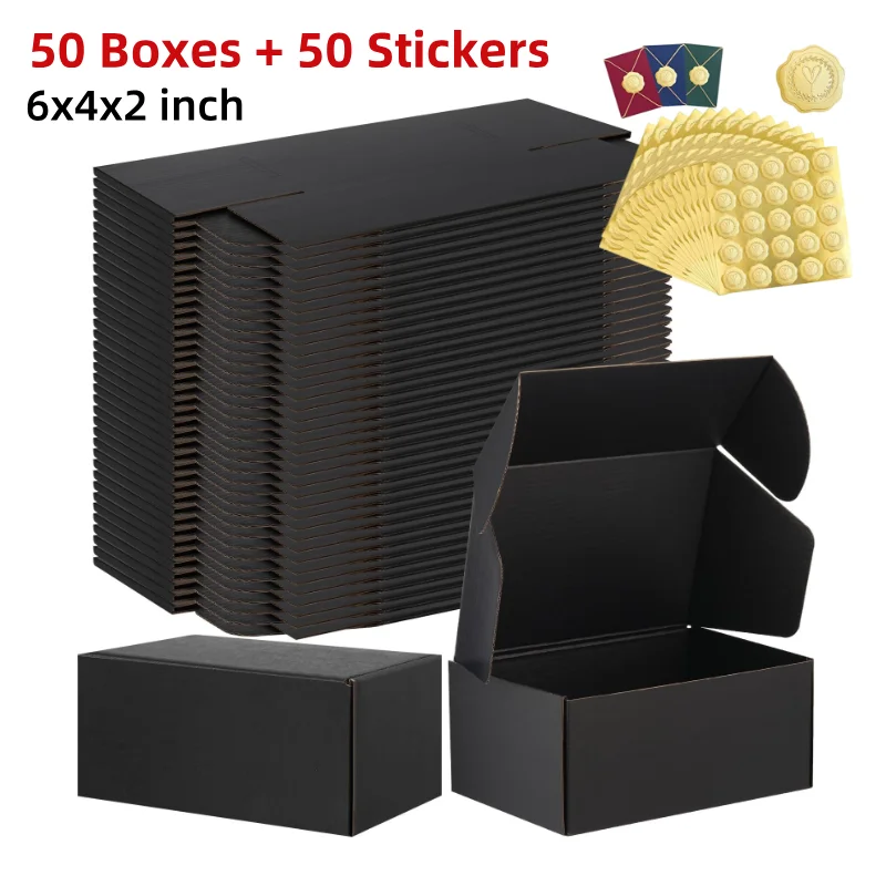 50pcs 6x4x2 Inches Small Shipping Boxes,Black Mailer Corrugated Cardboard Boxes for Shipping Packaging Mailing Products