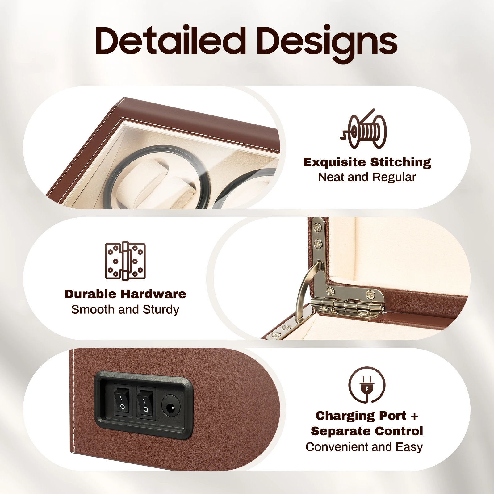 4+6 Brown/Black Watch Winder Automatic Rotation Leather Storage Watch Display Box Case Holder for Store Display, Home Decoration