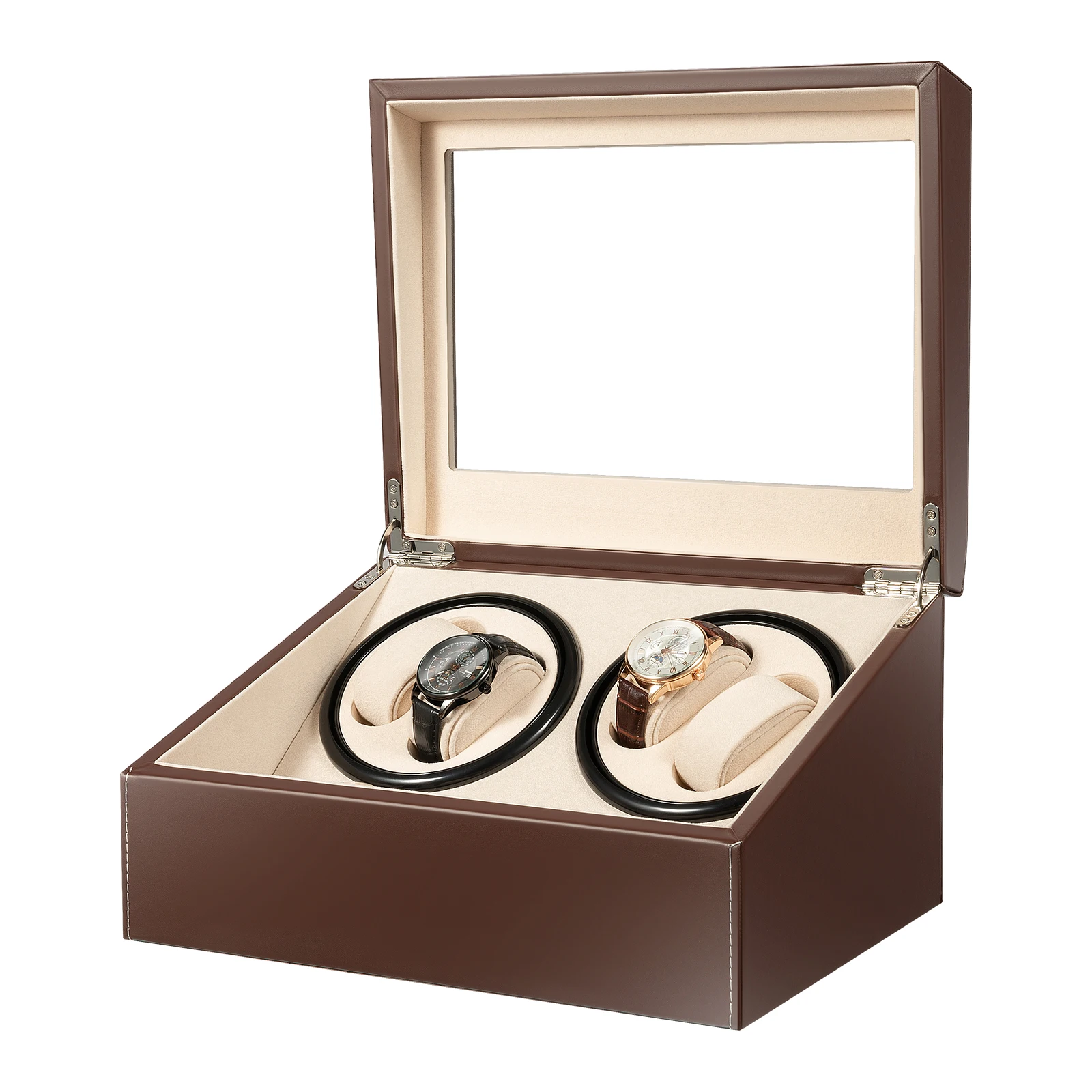 4+6 Brown/Black Watch Winder Automatic Rotation Leather Storage Watch Display Box Case Holder for Store Display, Home Decoration