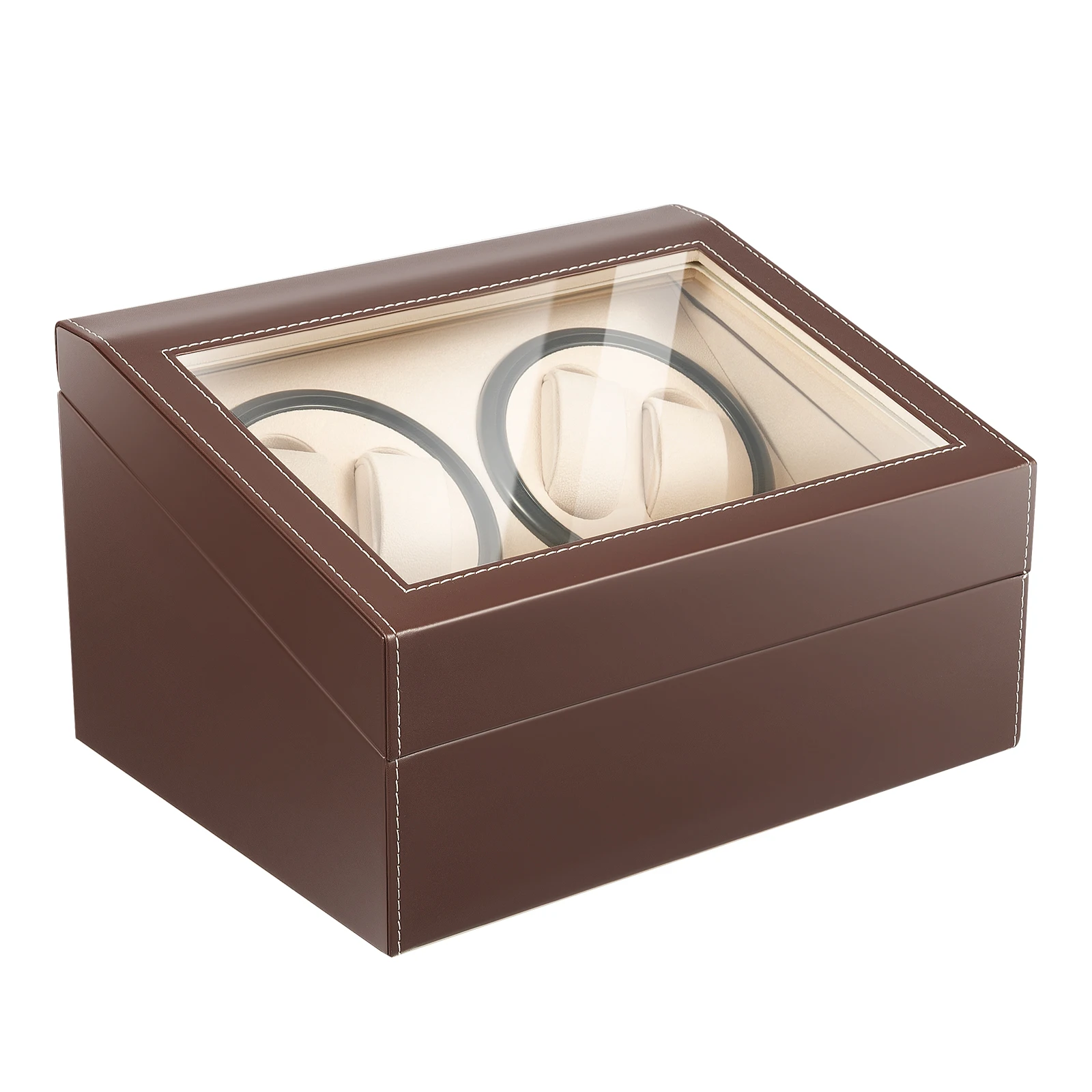 4+6 Brown/Black Watch Winder Automatic Rotation Leather Storage Watch Display Box Case Holder for Store Display, Home Decoration